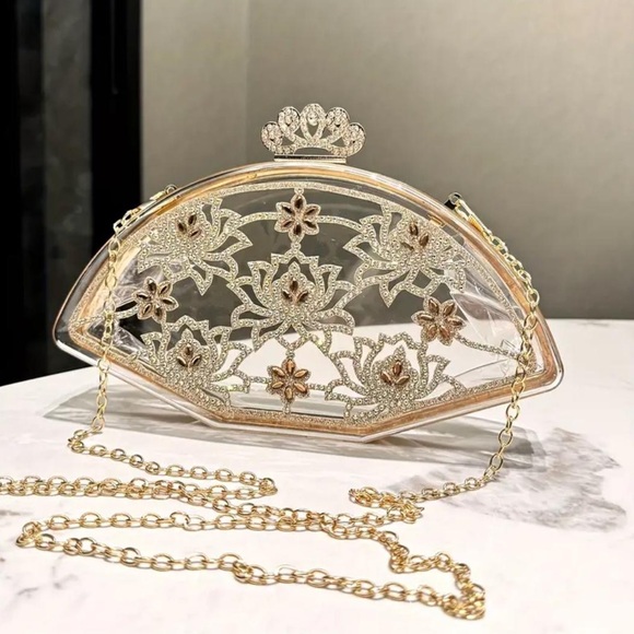 Clear Floral Rhinestones Purse - Picture 1 of 7